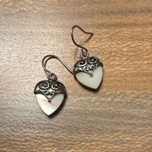 Elegant Heart-Shaped Sterling Silver and Mother of Pearl Earrings